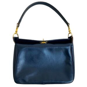 Vintage Made In Italy Dark Blue Leather Handbag bag purse Lazarus Exclusive